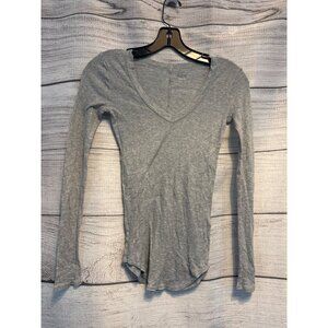 Three Dots Soft Gray Ribbed Long Sleeve Vneck Top Size XS